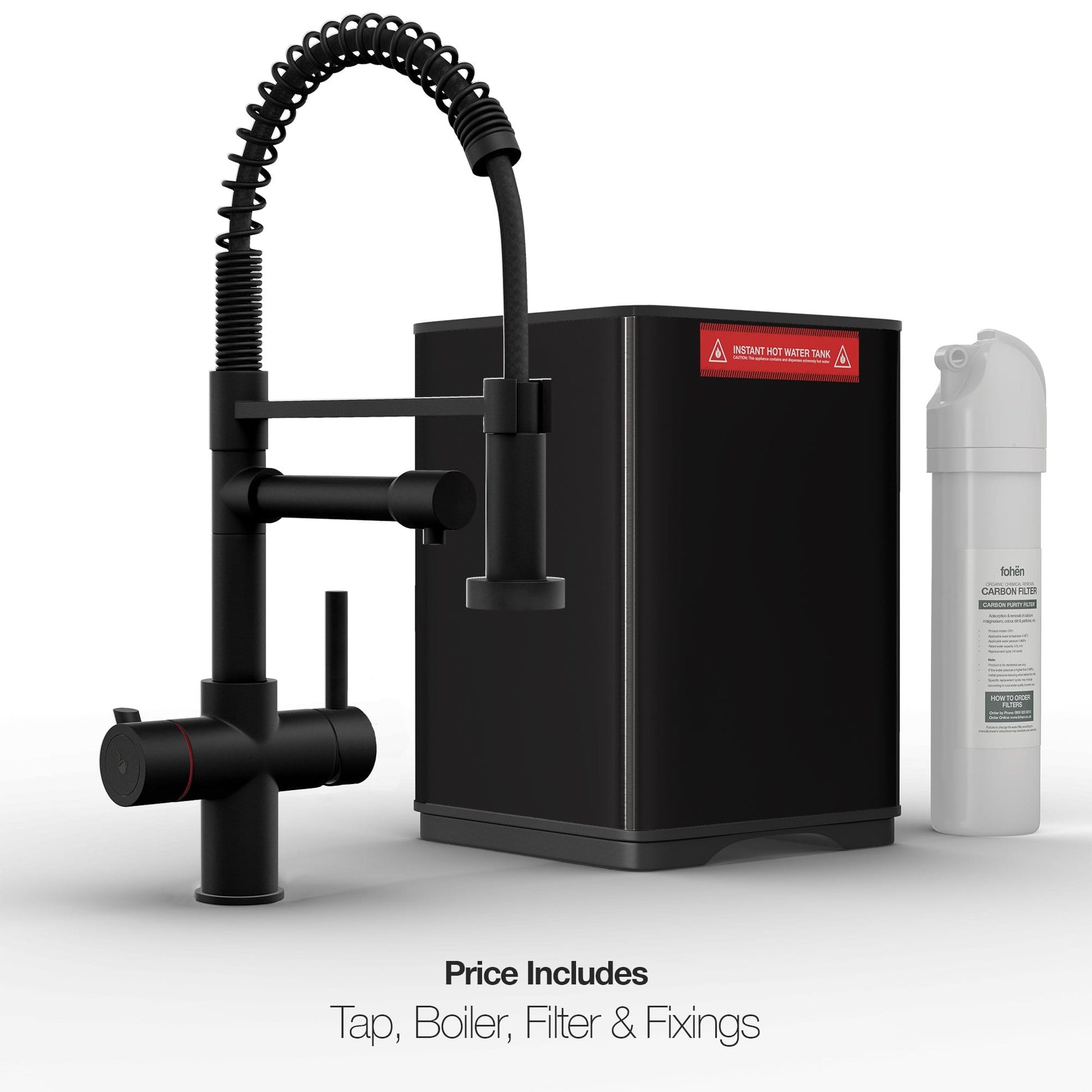 Fohen Flex | Matt Black | 3-in-1 Instant Boiling Water Tap | Handheld Flexible Spout | Taps | Celtic Water Solutions