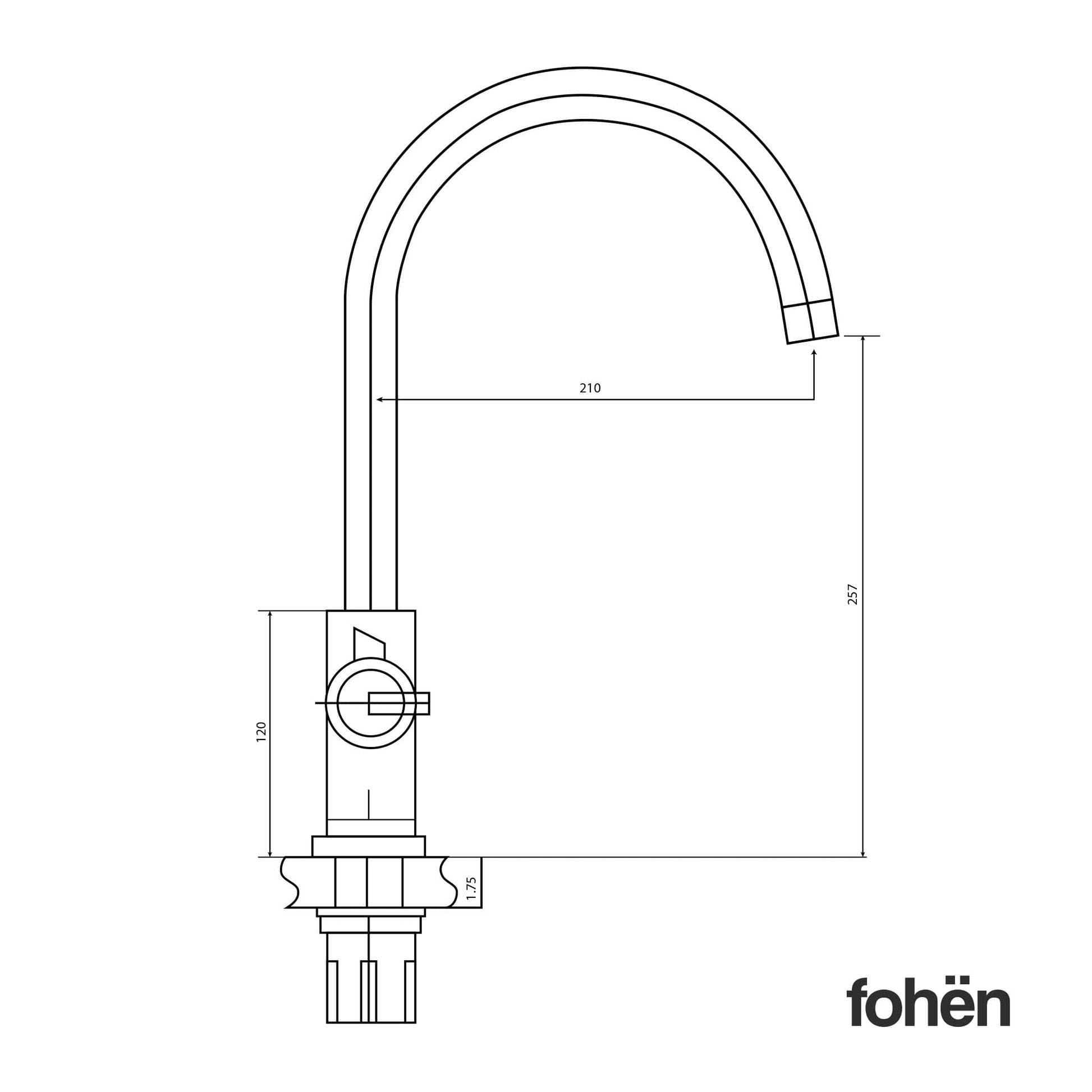 Fohen Furnas | Brushed Gold | 3-in-1 Instant Boiling Water Tap with Swan Neck | Taps | Celtic Water Solutions