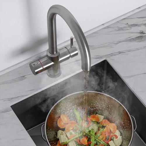 Franke Omni 4 in 1 Instant Boiling Water Kettle Kitchen Sink Tap -  Stainless Steel by Fountain Softeners